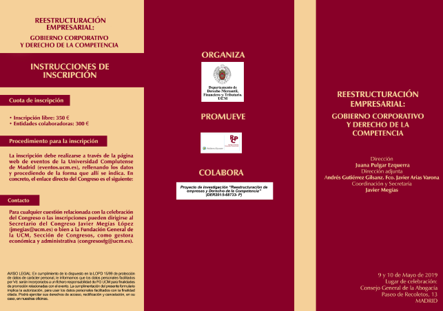 Congreso Internacional sobre Reestructuración empresarial: gobierno corporativo y Derecho de la competencia