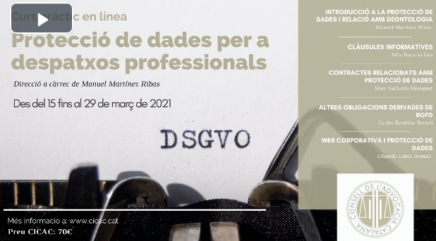 Curs pràctic sobre La protecció de dades per a despatxos professionals